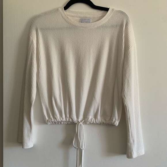 All Fenix White/Cream Ribbed Leo Drawstring Front Cropped Sweater Size Small EUC - Picture 5 of 10